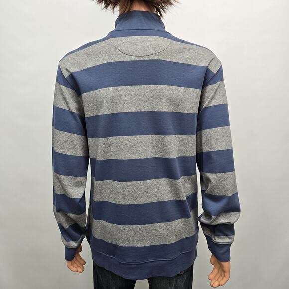 VINEYARD VINES Saltwater 1/4 Quarter Zip Sweater Men L Blue Gray Striped Cotton - Picture 8 of 11